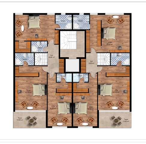 Квартиры планировки 2+1,3+1 и 4+1 дуплекс в микрорайоне Хурма - Анталия 