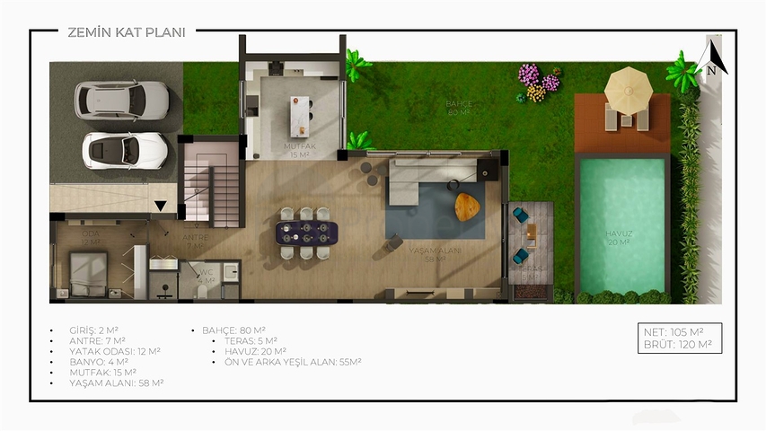 Виллы в комплексе планировки 4+1 в районе Дошемеалты - Анталия 