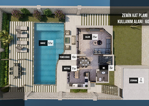 Вилла планировки 3+1 в районе Фетхие - Анталия 