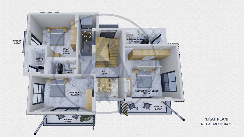 Вилла планировки 6+1 в районе Фетхие - Анталия 