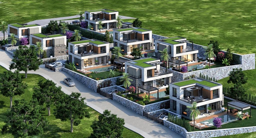 Строится комфортная вилла - проект в семейном районе Бодрума!