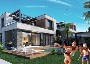 Строится комфортная вилла - проект в семейном районе Бодрума!