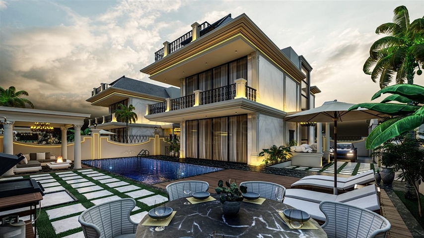 Люкс виллы на стадии строительства в районе Каргыджак