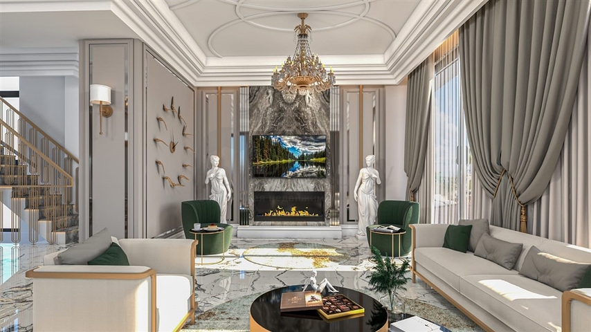 Люкс виллы на стадии строительства в районе Каргыджак