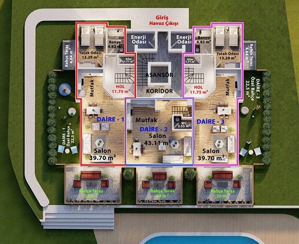 Садовые дуплексы и пентхаусы в новом проекте в самом центре Алании