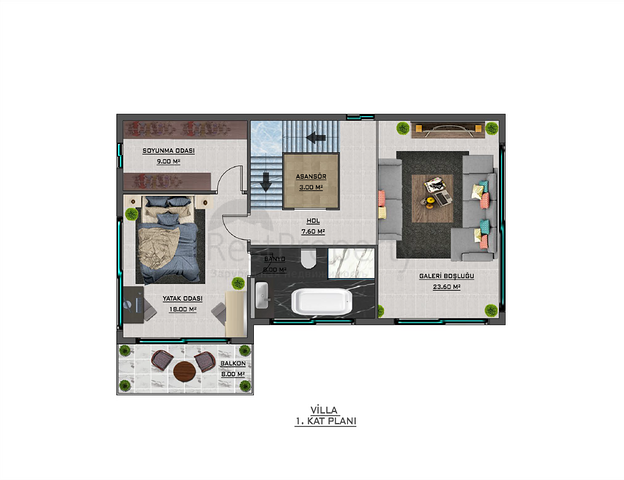 Проект виллы в районе Турклер в 150 м от моря