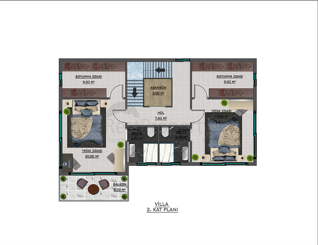 Проект виллы в районе Турклер в 150 м от моря