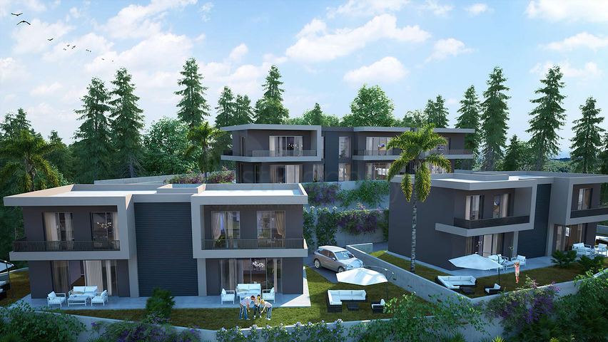 Новый инвестиционный проект в окружении леса на этапе котлована в районе Богазичи