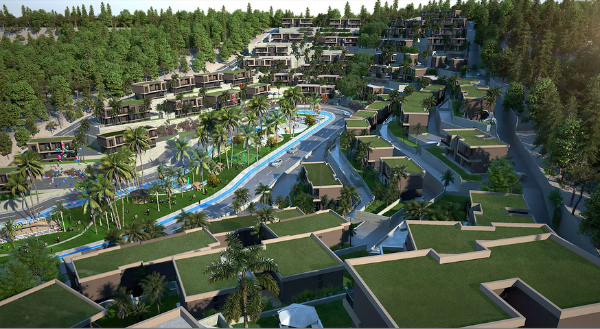 Новый инвестиционный проект в окружении леса на этапе котлована в районе Богазичи