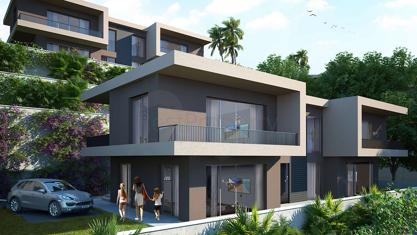 Новый инвестиционный проект в окружении леса на этапе котлована в районе Богазичи