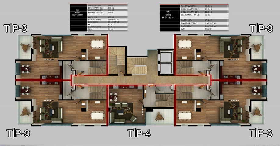 Квартиры и пентхаусы планировок 2+1 и 3+1 в Махмутларе