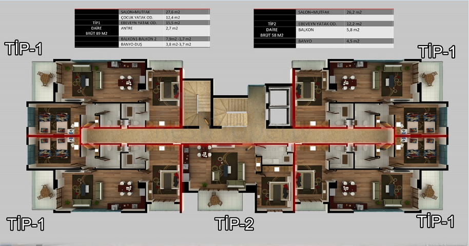 Квартиры и пентхаусы планировок 2+1 и 3+1 в Махмутларе