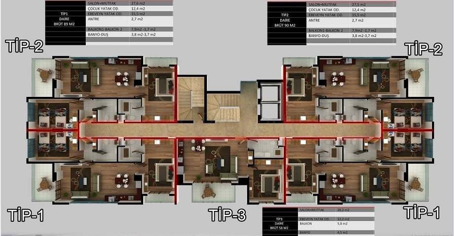 Квартиры и пентхаусы планировок 2+1 и 3+1 в Махмутларе