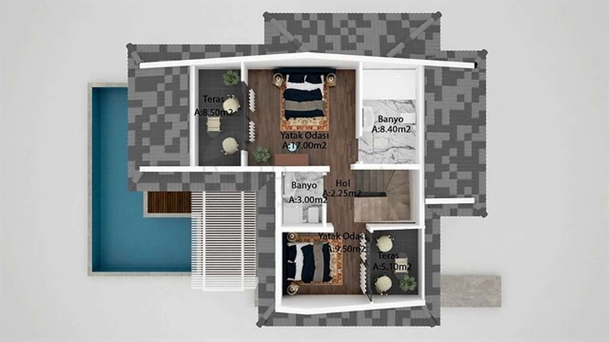 Элитная вилла 6+1 с личным бассейном в Чалыше Фетхие