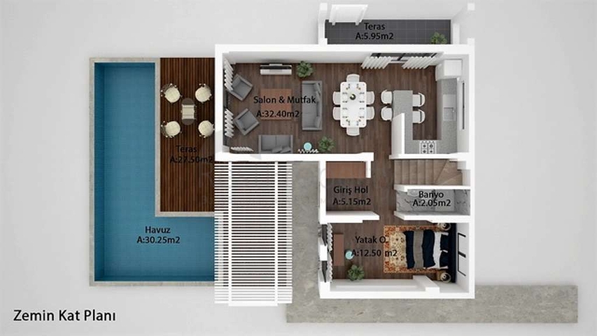 Элитная вилла 6+1 с личным бассейном в Чалыше Фетхие