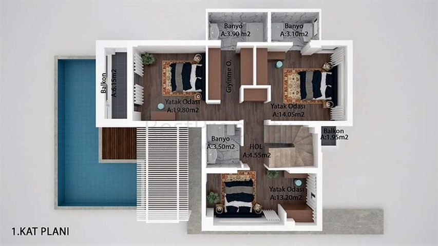 Элитная вилла 6+1 с личным бассейном в Чалыше Фетхие