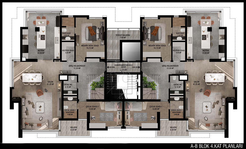 Квартиры планировки 3+1 в микрорайоне Улуч - Анталия 