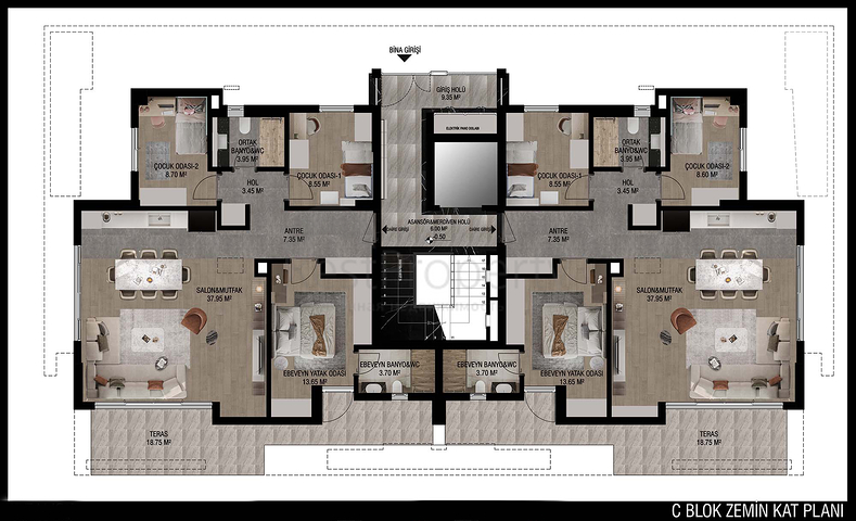 Квартиры планировки 3+1 в микрорайоне Улуч - Анталия 