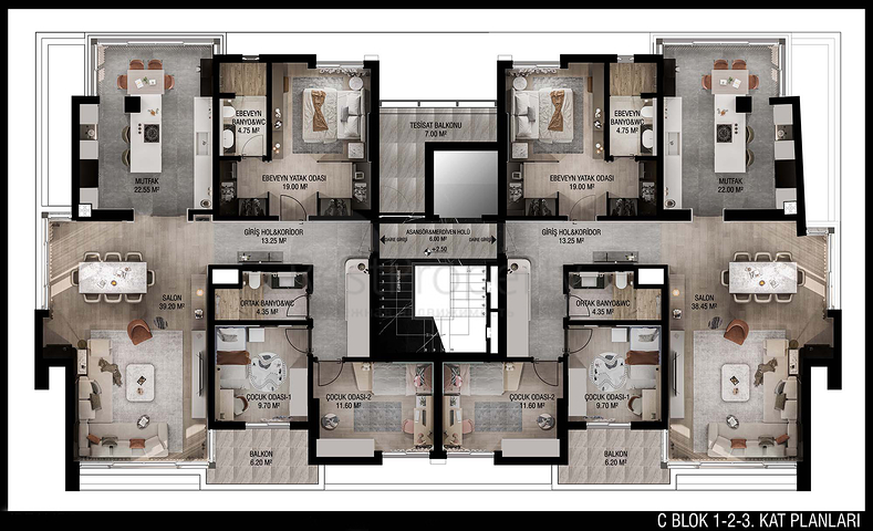 Квартиры планировки 3+1 в микрорайоне Улуч - Анталия 