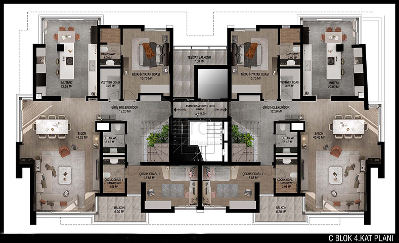 Квартиры планировки 3+1 в микрорайоне Улуч - Анталия 