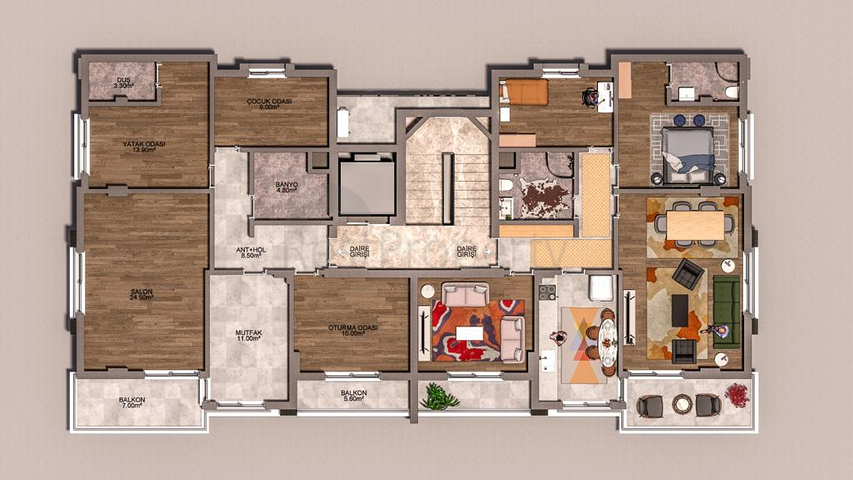 Квартиры планировки 3+1 в районе Кепез - Анталия   