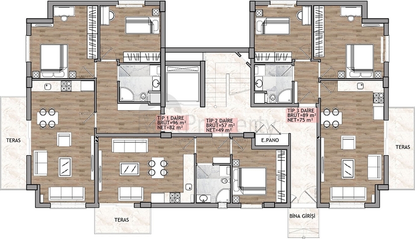 Квартиры планировки 1+1 районе Кепез - Анталия 