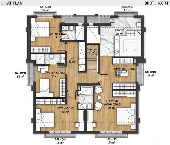 Виллы в комплексе планировки 5+1 в районе Лара - Анталия 