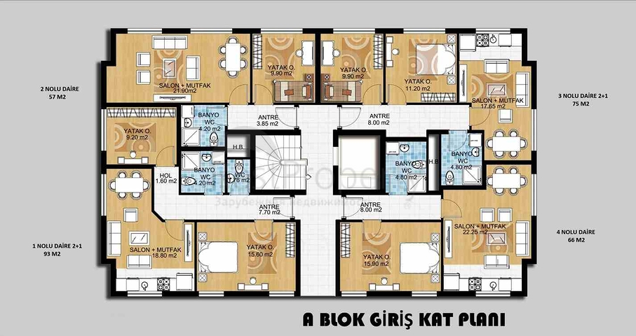 Квартиры планировки 2+1 и 3+1 в микрорайоне Гебизли - Анталия 