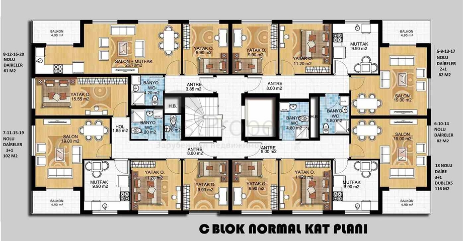 Квартиры планировки 2+1 и 3+1 в микрорайоне Гебизли - Анталия 