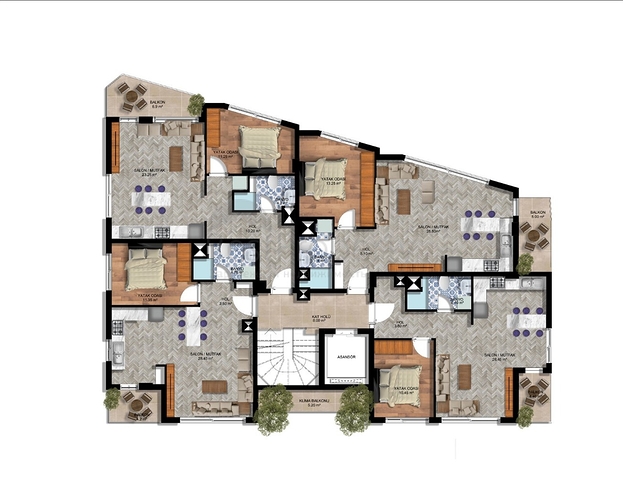 Квартиры планировки 4+1 в микрорайоне Хурма - Анталия