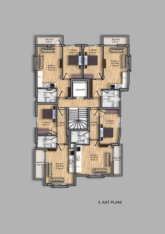 Квартиры планировки 1+1  в микрорайоне Кызыларык - Анталия 