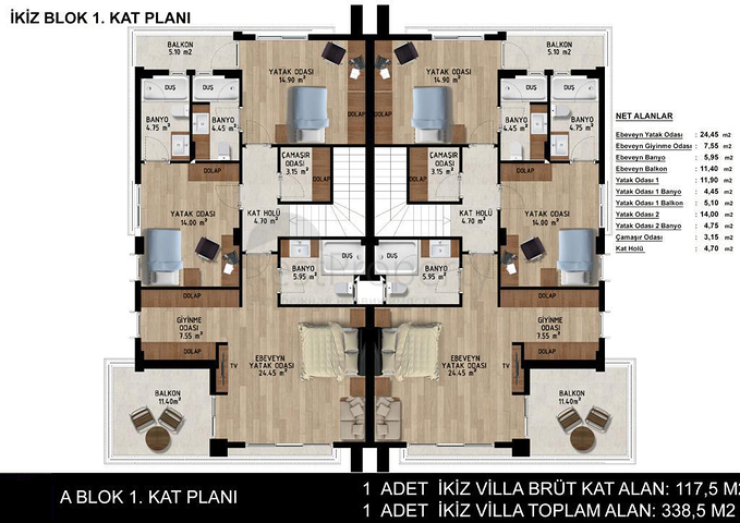 Виллы планировки 4+1 и 6+1 в районе Дошемеалты - Анталия 