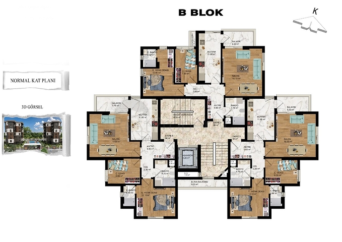 Квартиры планировки 1+1,2+1 в районе Кепез - Анталия 