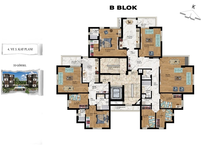 Квартиры планировки 1+1,2+1 в районе Кепез - Анталия 