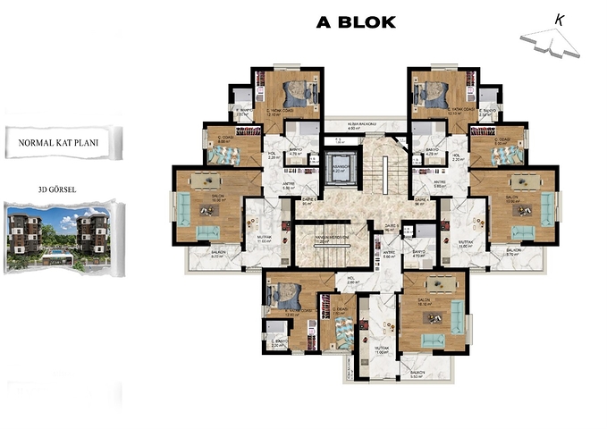 Квартиры планировки 1+1,2+1 в районе Кепез - Анталия 