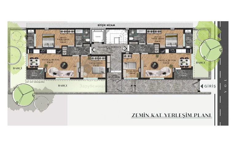 Квартиры планировки 2+1 дуплекс в микрорайоне Лара - Анталия 