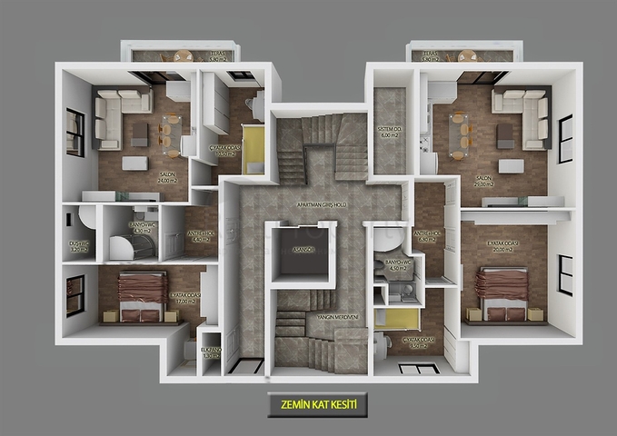 Квартиры планировки 3+1 в районе Кепез - Анталия 