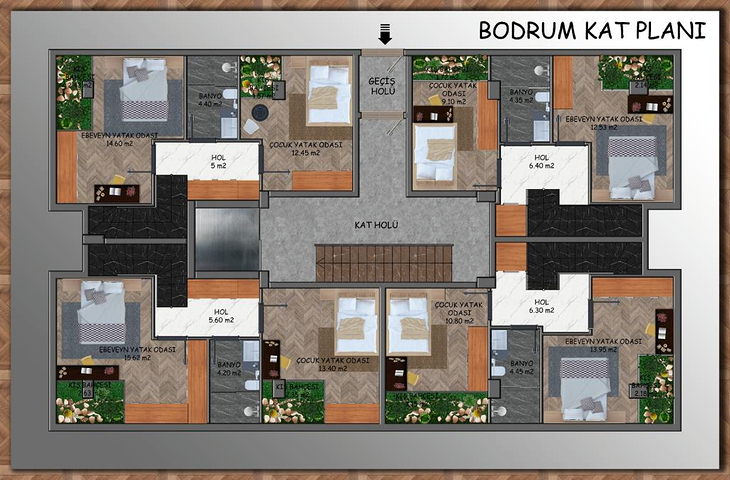Квартиры планировки 2+1 и 3+1 в микрорайоне Ешильбахче - Анталья