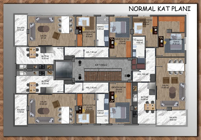 Квартиры планировки 2+1 и 3+1 в микрорайоне Ешильбахче - Анталья