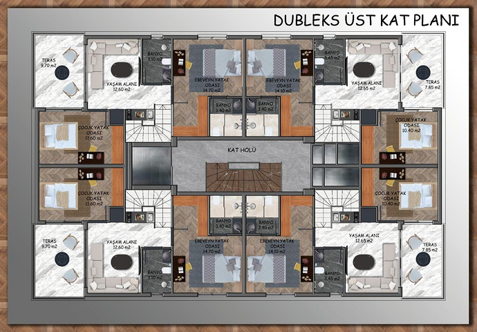 Квартиры планировки 2+1 и 3+1 в микрорайоне Ешильбахче - Анталья