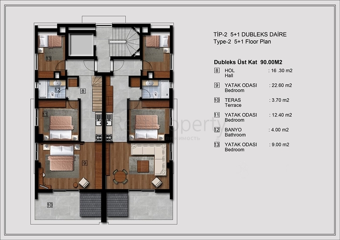 Квартиры планировки 2+1 , 4+1 и 5+1 в центре города Анталия 