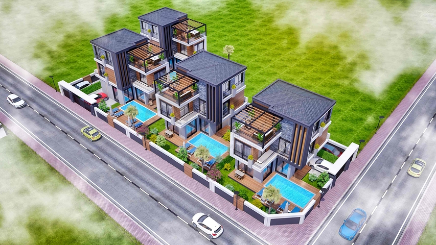 Виллы в комплексе , планировки 4+1 в районе Дошемеалты - Анталия 