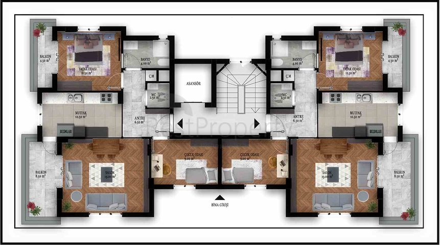 Квартира с бассейном планировки 2+1 в районе Кепез - Анталия