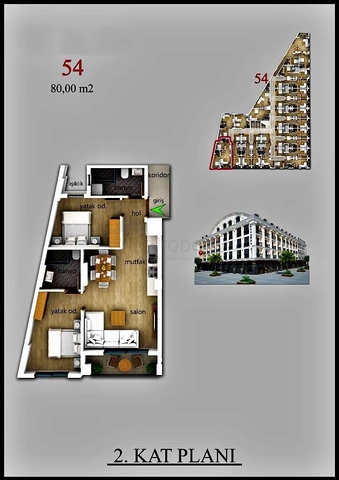 Квартира  планировки 2+1 в районе Фетхие - Анталия 