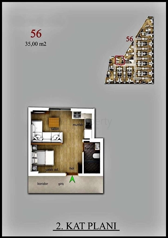 Квартира  планировки 2+1 в районе Фетхие - Анталия 