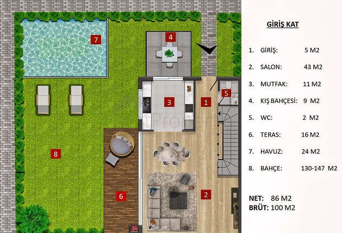 Вилла просторной планировки 5+1 в районе Молла Юсуф - Анталия 
