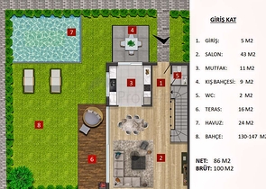 Вилла просторной планировки 5+1 в районе Молла Юсуф - Анталия 