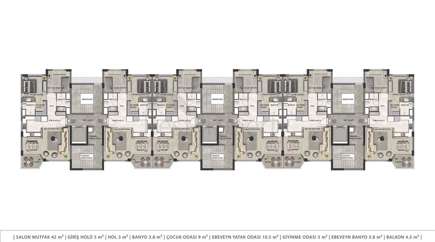 Квартиры планировки 2+1 , 3+1 и 4+1 дуплекс в районе Лара - Анталия 