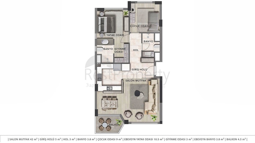 Квартиры планировки 2+1 , 3+1 и 4+1 дуплекс в районе Лара - Анталия 