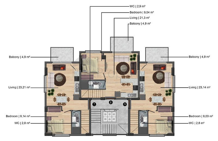Квартира планировки 1+1 в районе Фетхие 